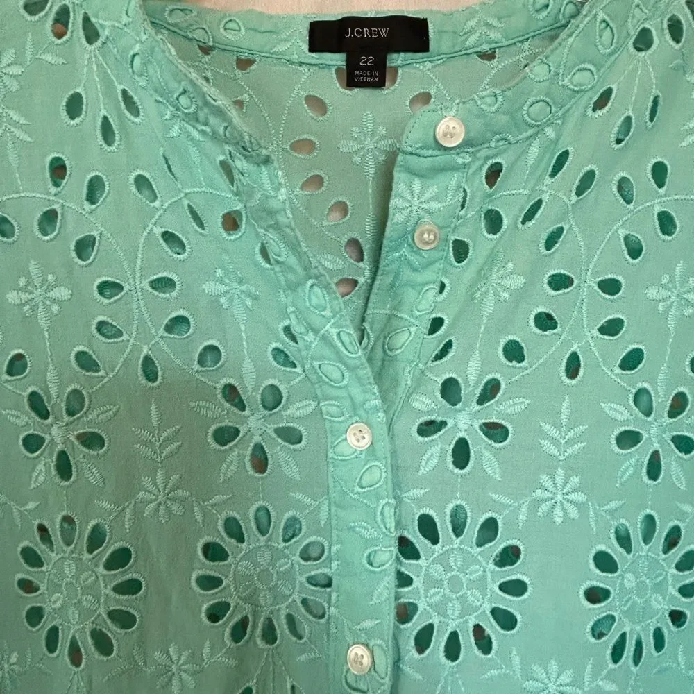 J.Crew Puff Sleeve Eyelet Aqua Blue Tired Dress 22